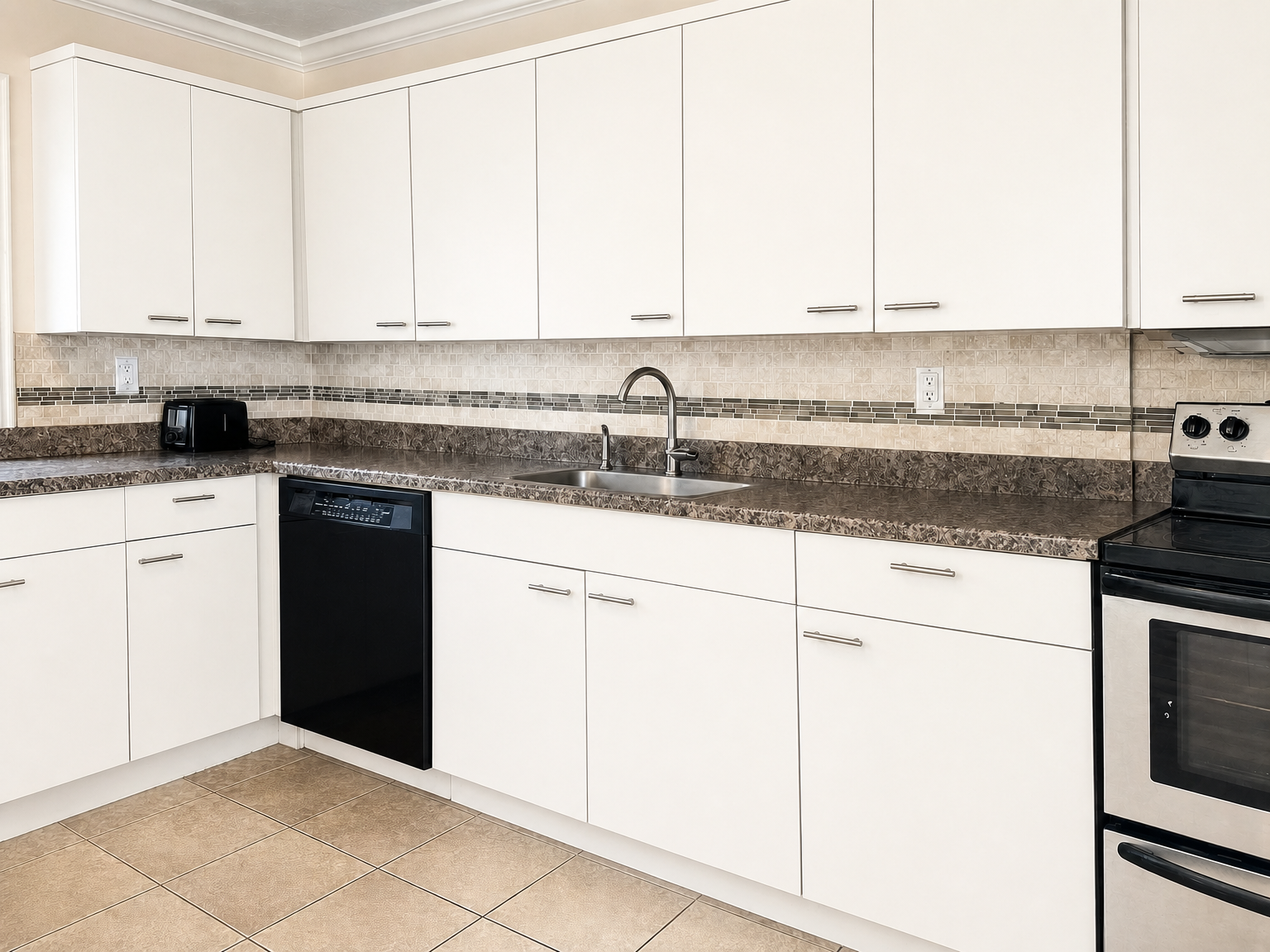 Kitchen cabinets after professional painting — fresh white finish