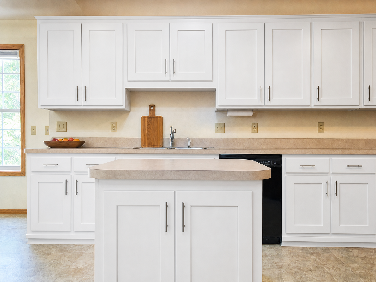 Kitchen cabinets after refacing — beautiful new shaker doors