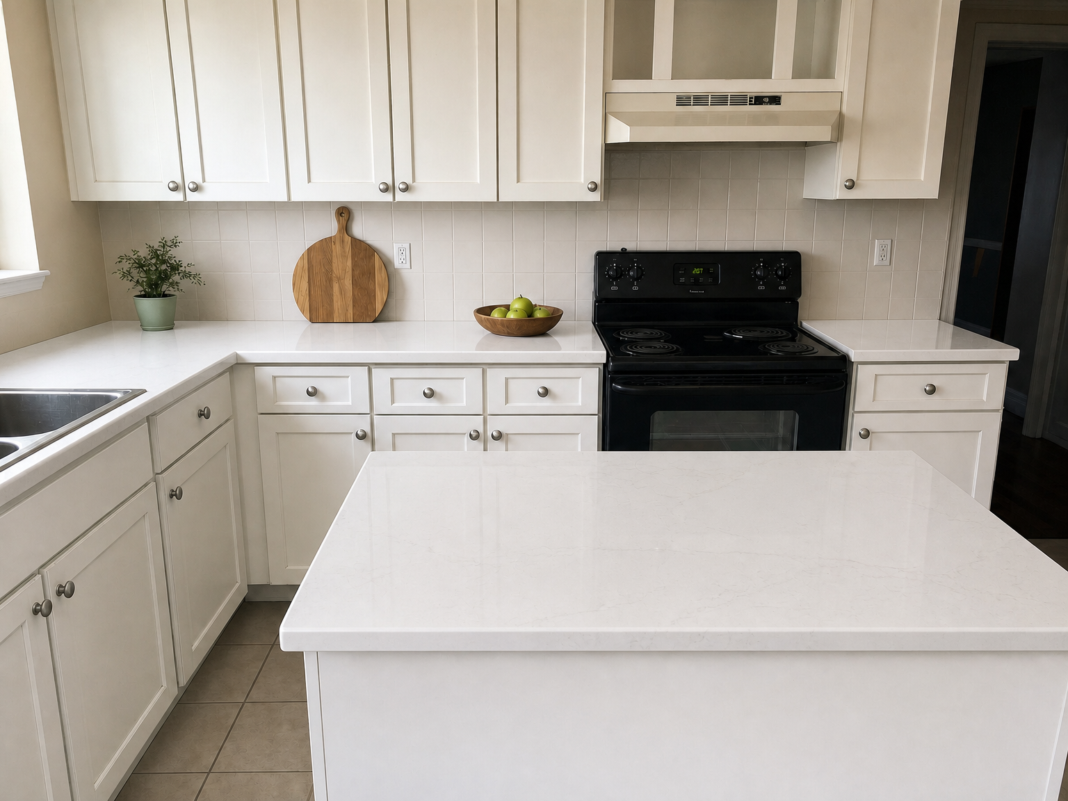 Kitchen countertops after new quartz installation