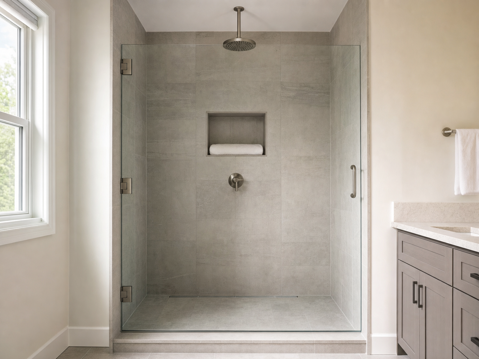 Shower after renovation — fresh clean result