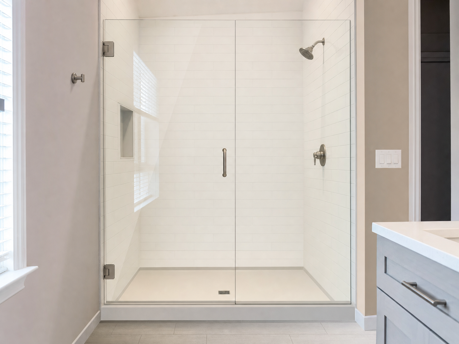 Shower after frameless glass door installation