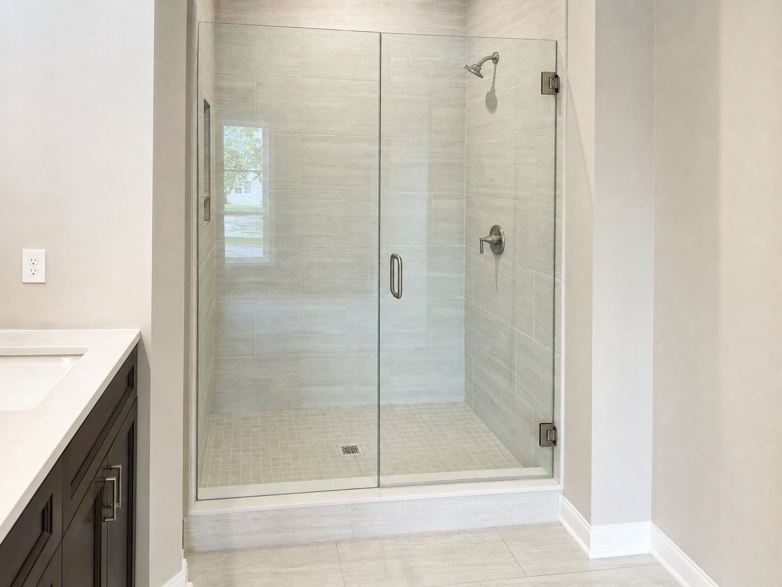 Shower after glass door installation — clean modern look