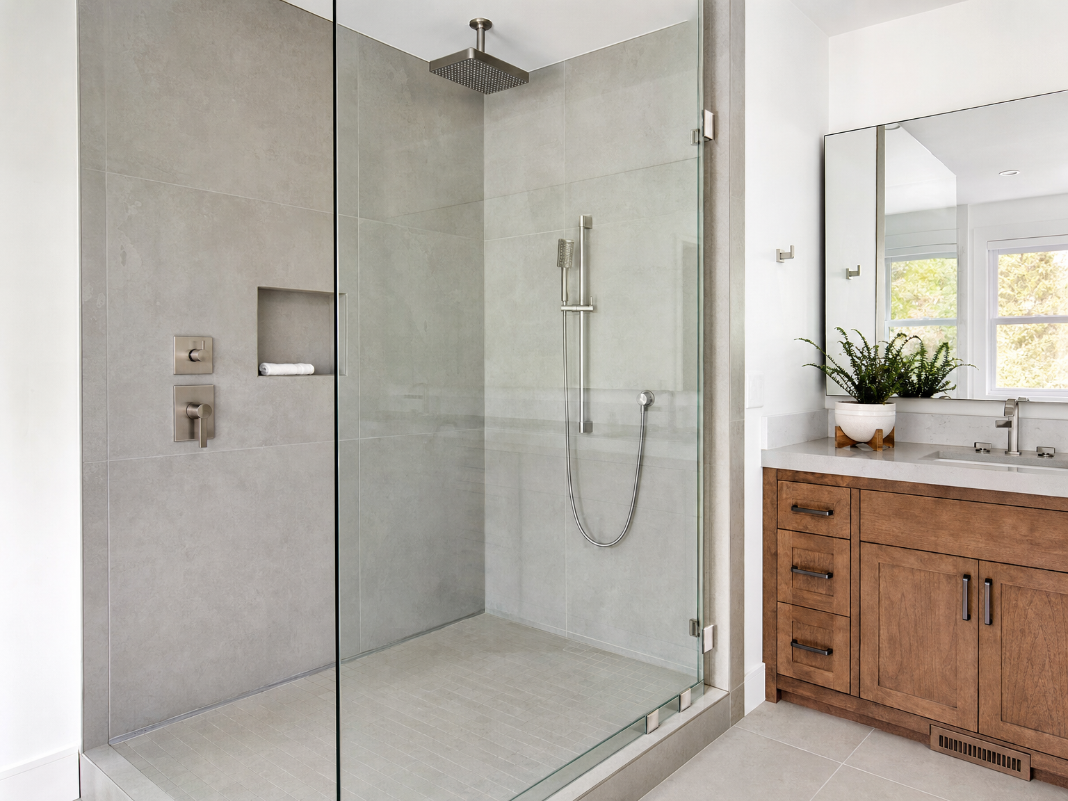 Shower after renovation — beautiful modern result
