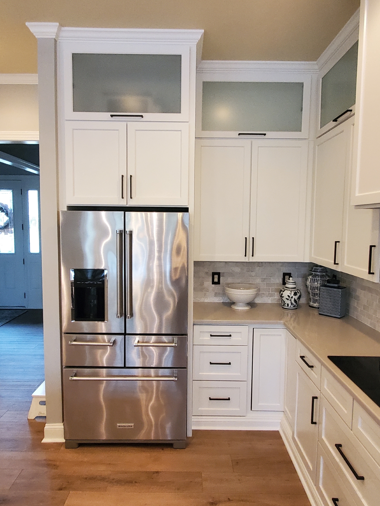 Fort Mill kitchen after refacing — Pure White shaker doors