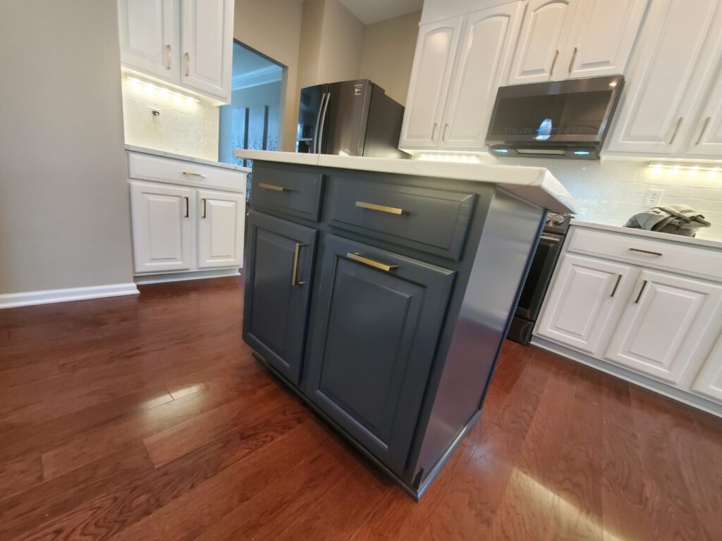 Charlotte kitchen — white subway backsplash and faux door panels