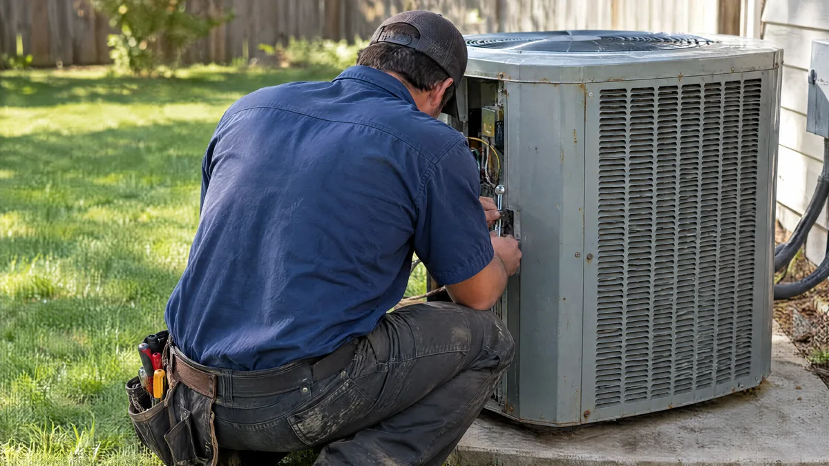 HVAC technician repairing a unit